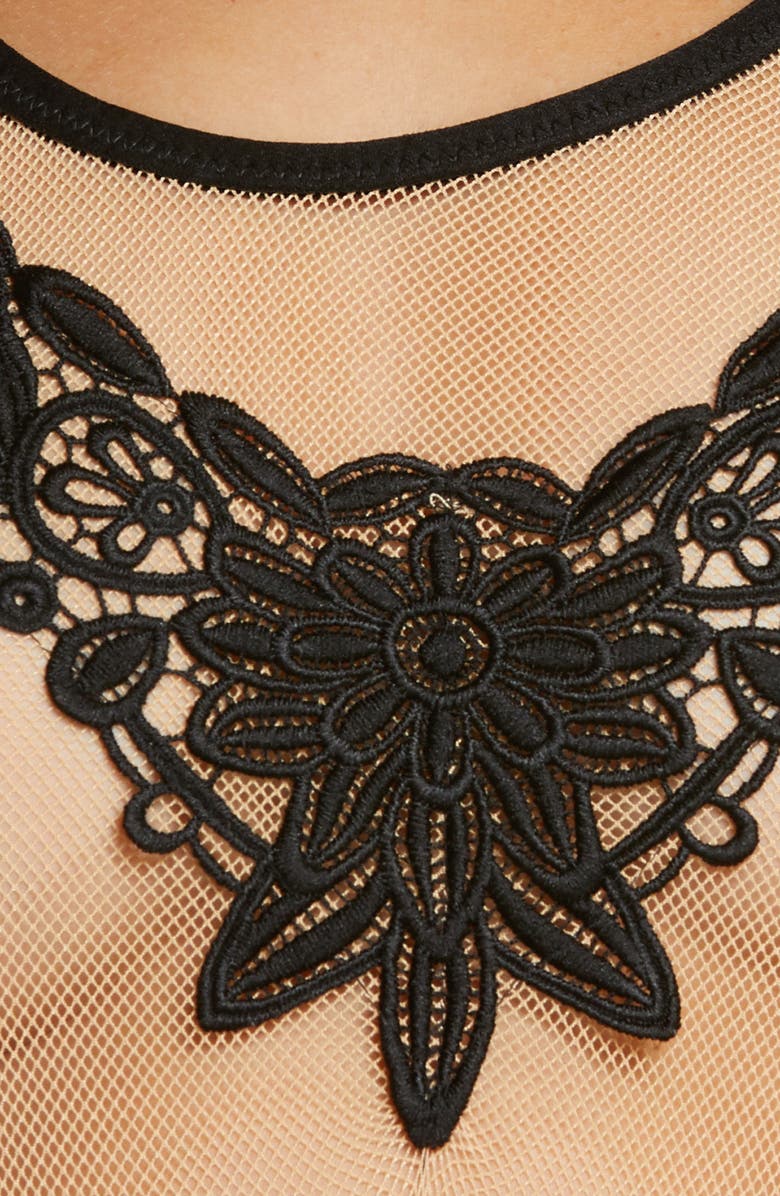 Hauty Mesh & Floral Appliqué Teddy, Alternate, color, 