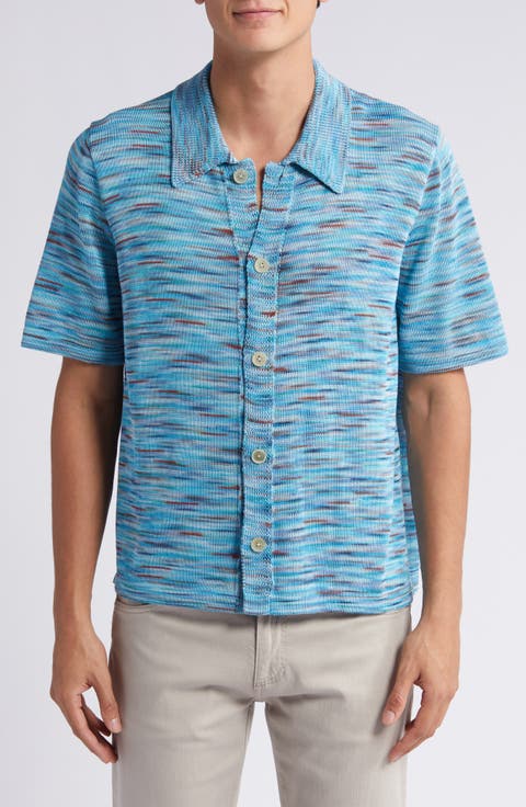 Space Dye Short Sleeve Button-Up Cardigan