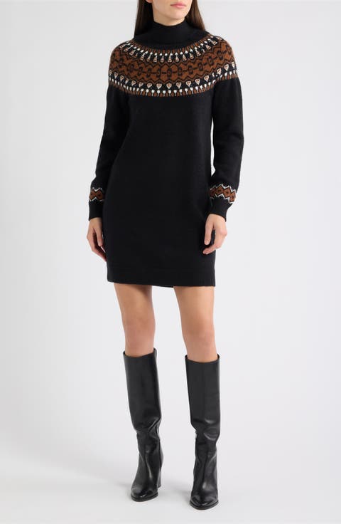 Fair Isle Long Sleeve Sweater Dress