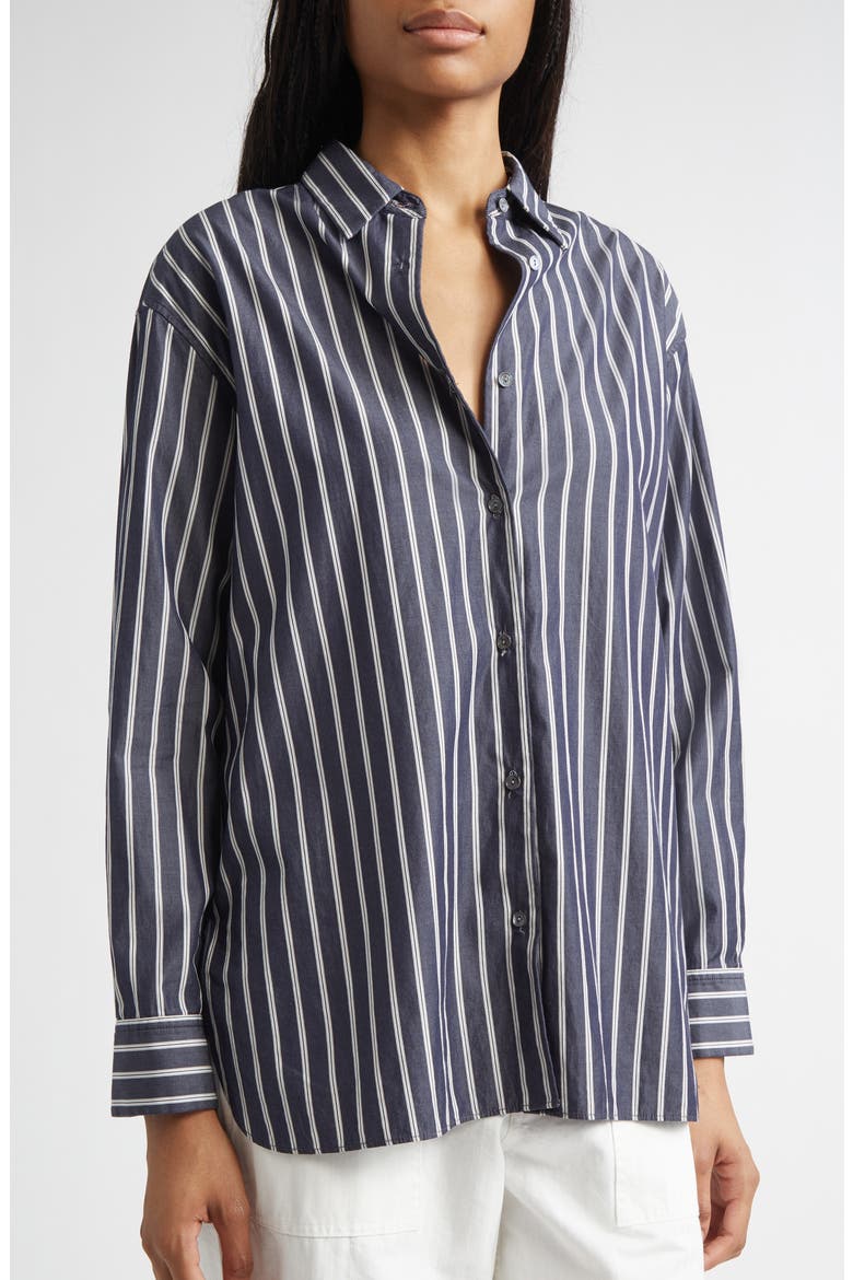 Yorke Stripe High-Low Cotton Poplin Button-Up Shirt, Alternate, color, CHARCOAL STRIPE