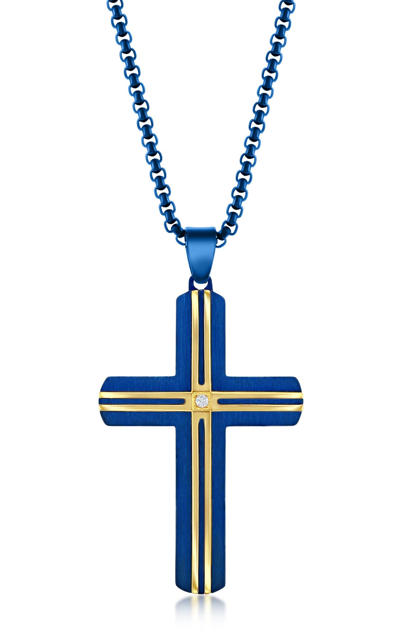 Metallo Men's Cubic Zirconia Cross Pendant Necklace