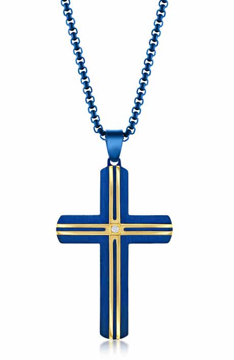 Metallo Men's Cubic Zirconia Cross Pendant Necklace