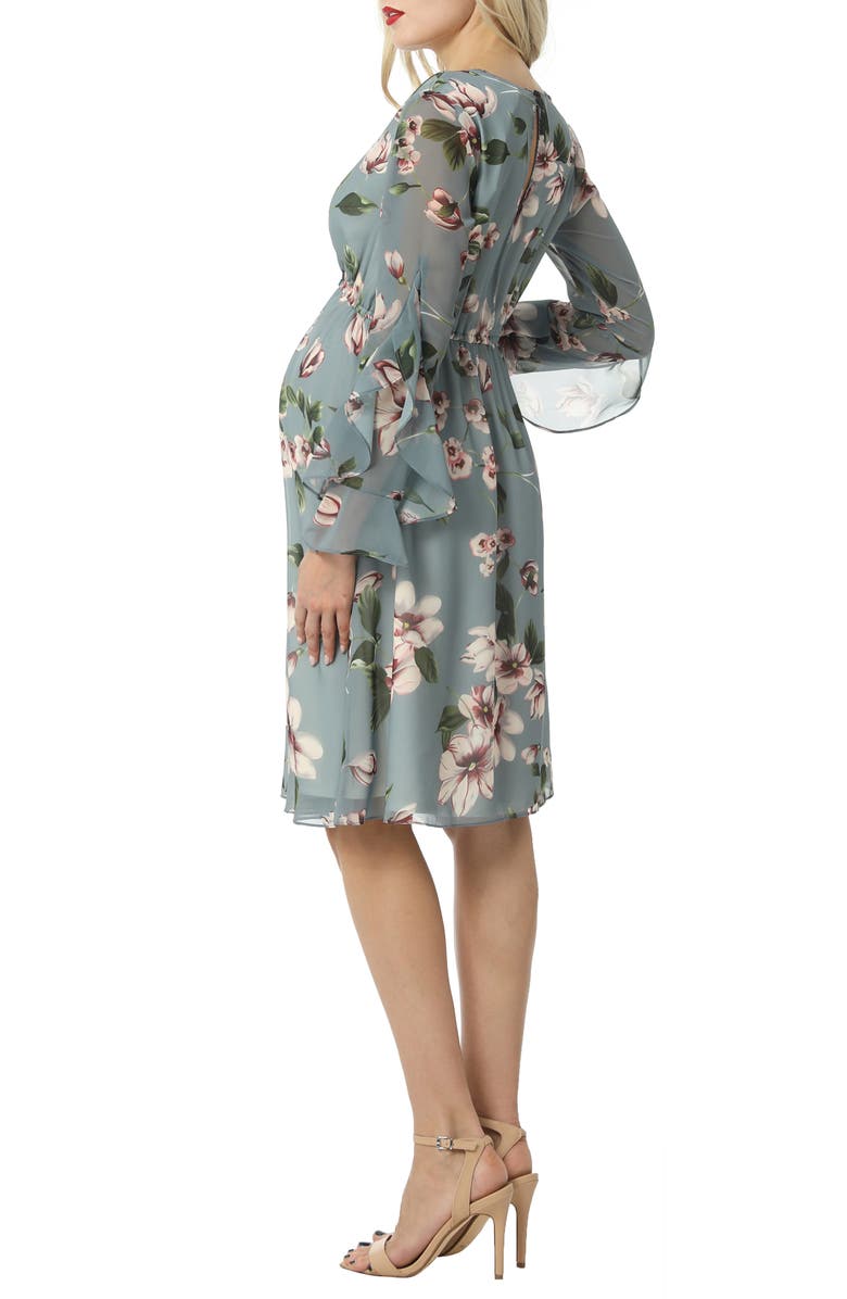 Kimi and Kai Floral Print Long Sleeve Chiffon Maternity Dress, Alternate, color, 