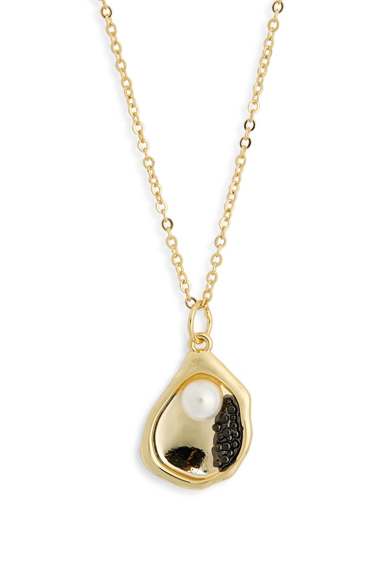 Oyster Shell Faux Pearl Pendant Necklace, Alternate, color, GREY- WHITE- GOLD