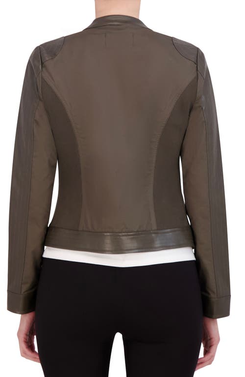 Ookie & Lala Mixed Media Moto Jacket In Olive