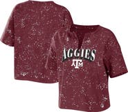 WEAR by Erin Andrews Women's WEAR by Erin Andrews Maroon Texas A&M Aggies Bleach Wash Splatter Cropped Notch Neck T-Shirt
