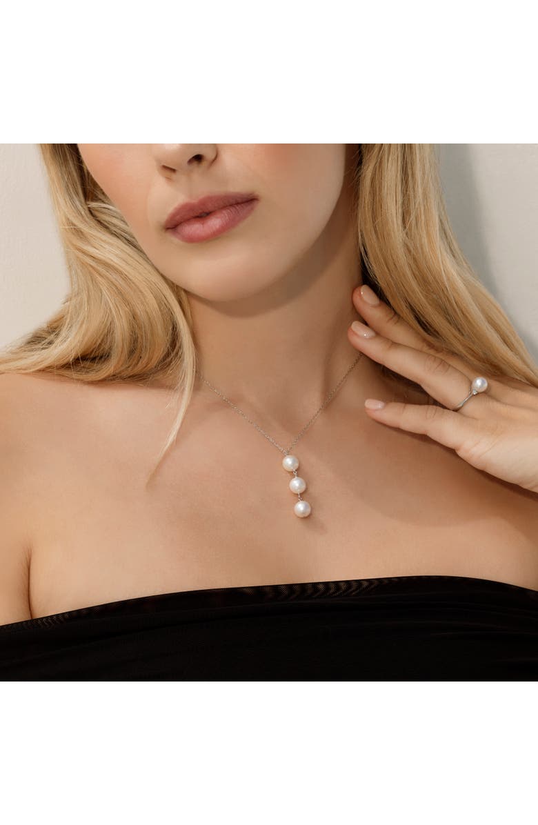 The Pearl Source Akoya Pearl Triple Drop Pearl Pendant, Alternate, color, Yellow Gold