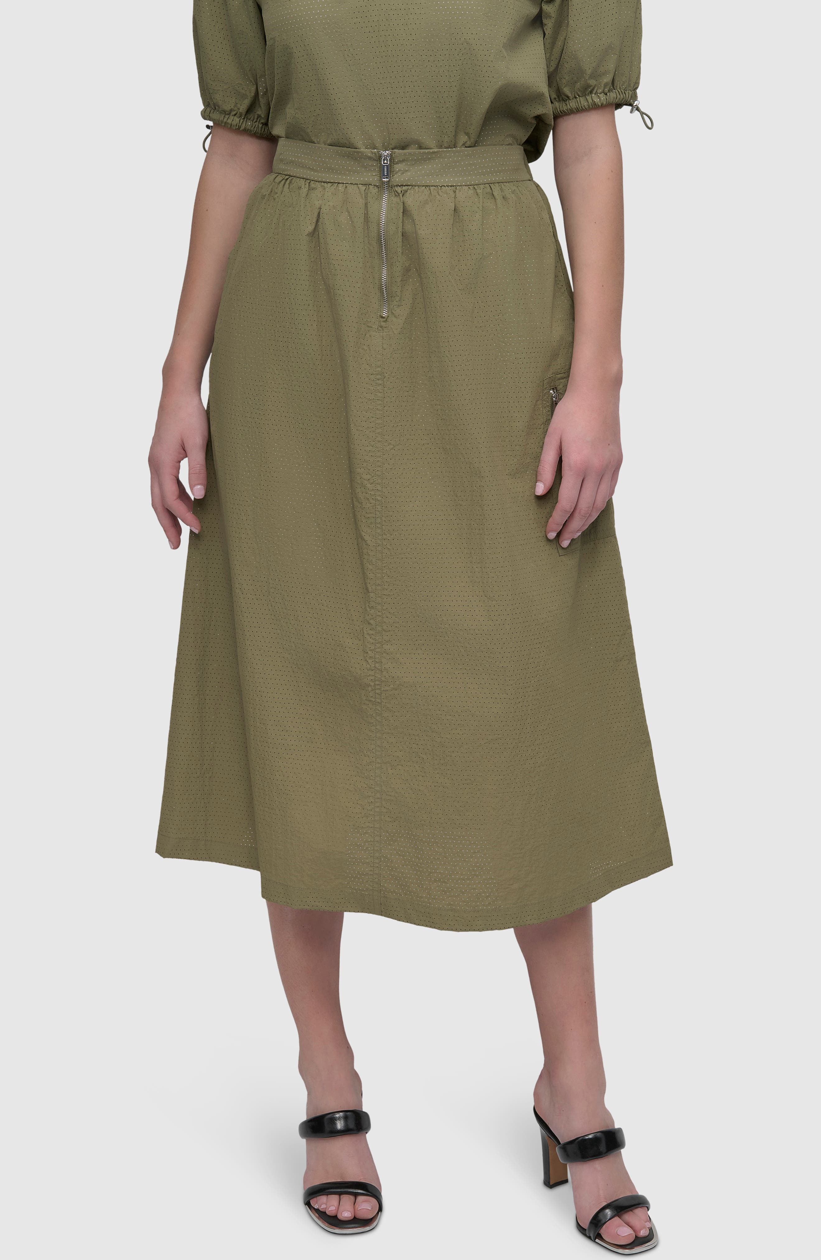 DKNY Perforated Tech Fabric Midi Skirt