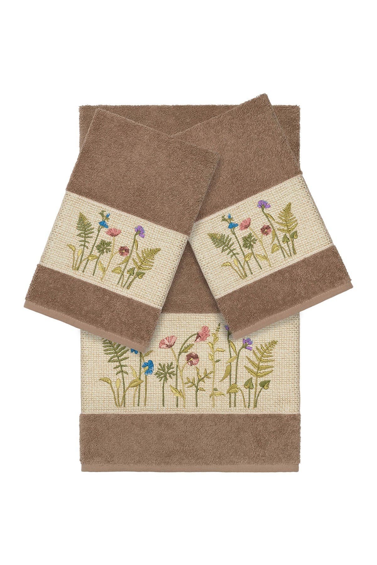 Linum Home Textiles Serenity 3-Piece Embellished Towel Set - Latte