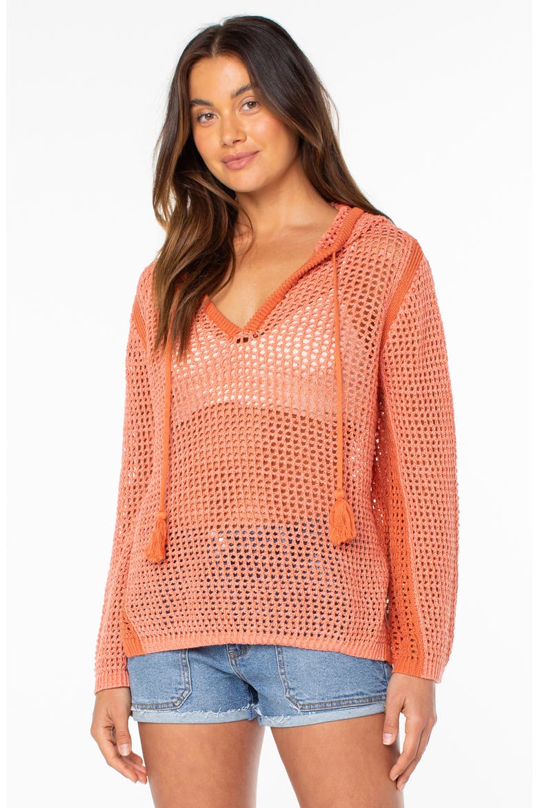 Summer Nights Open Stitch Hooded Tunic, Alternate, color, LANTANA