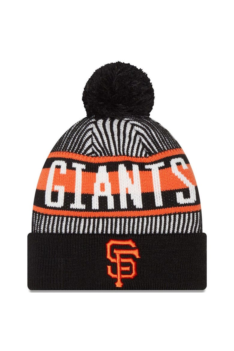 Men's New Era Black San Francisco Giants Striped Cuffed Knit Hat with Pom, Main, color, Black