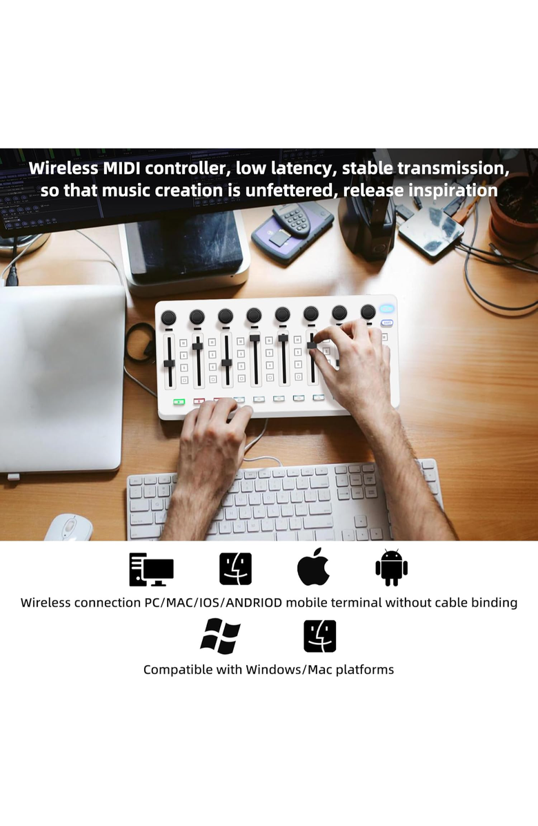 M-Wave Wireless MIDI Controller USB MIDI Mixer, Alternate, color, White