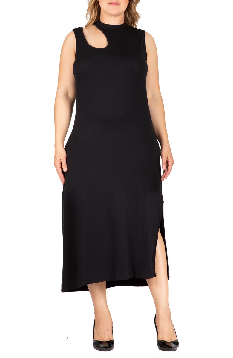 Standards & Practices Cutout Sleeveless Midi Dress, Main, color, Black