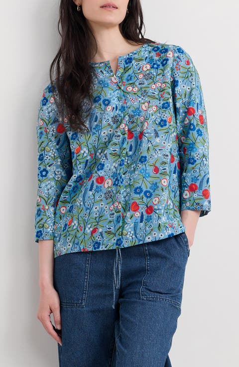 Watercolour Sketch Floral Print Woven Shirt