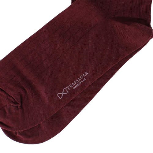 Trafalgar Jasper Mercerized Cotton Ribbed Mid-calf Solid Color Socks In Burgundy