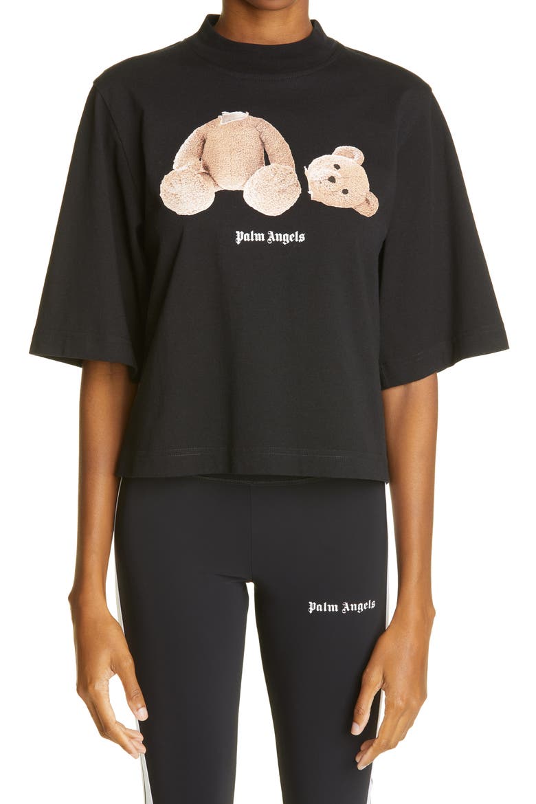Bear Graphic Crop Cotton Tee, Main, color, BLACK BROWN