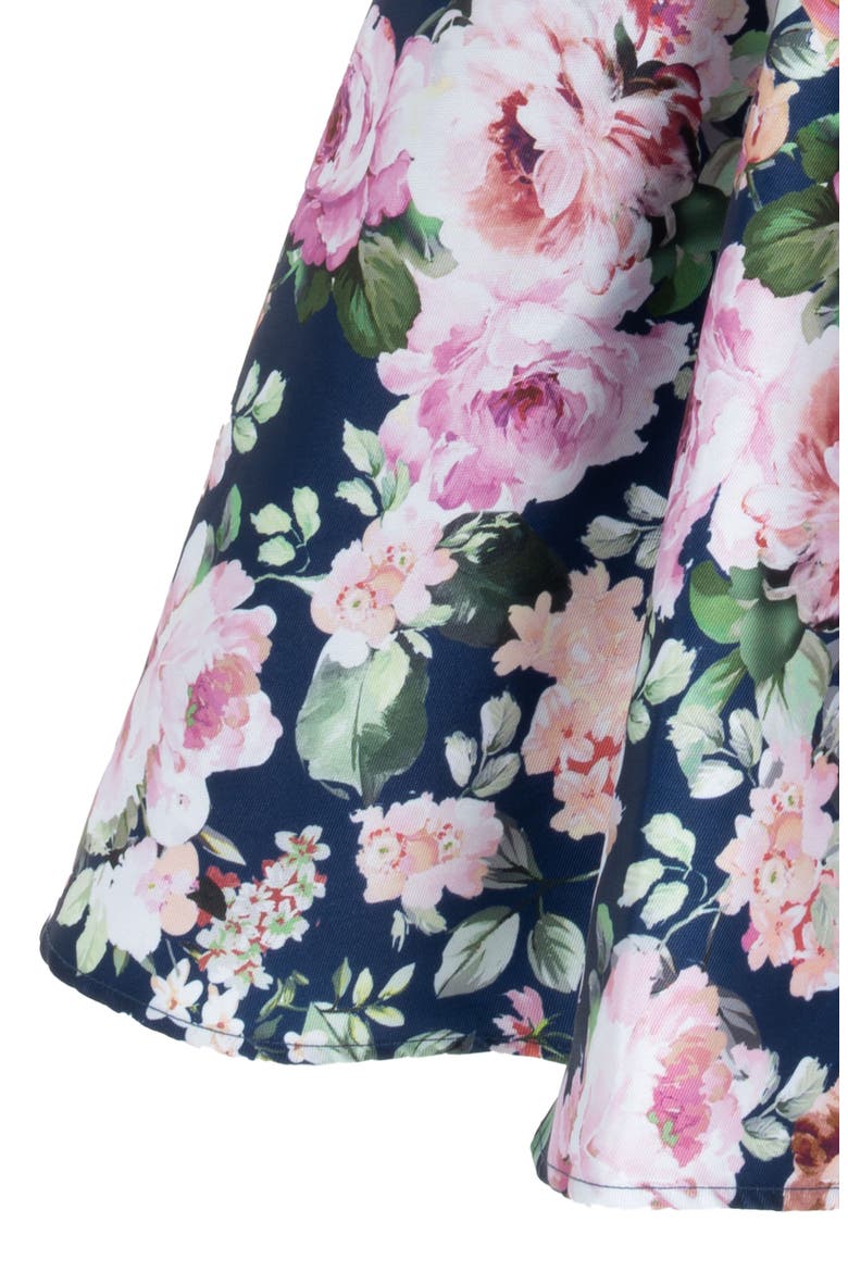 Kids' Floral Print Mikado Bow Dress, Alternate, color, NAVY