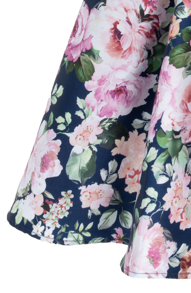 Rare Editions Kids' Floral Print Mikado Bow Dress, Alternate, color, Navy