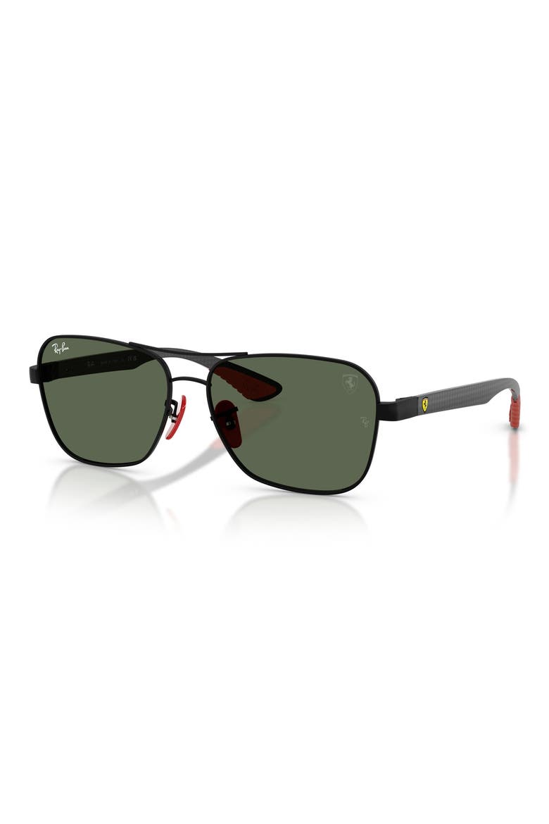 x Scuderia Ferrari 58mm Square Sunglasses, Alternate, color, MATTE BLACK / DARK GREEN