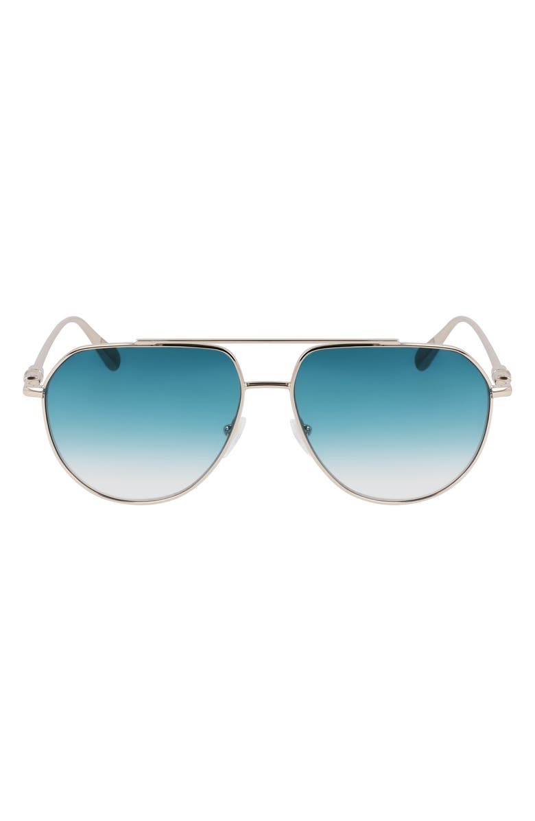 Longchamp Roseau 57mm Gradient Aviator Sunglasses, Main, color, Gold/ Gradient Petrol