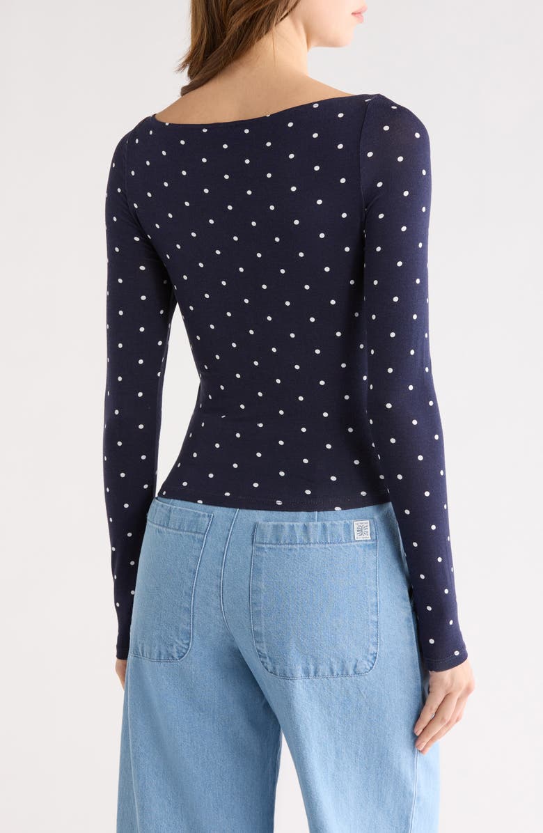 PacSun Shaina Polka Dot Long Sleeve Top, Alternate, color, White/ Navy