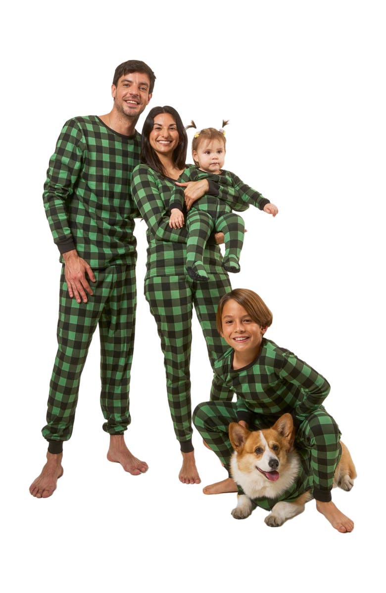 Leveret Kids Two-Piece Cotton Matching Family Holiday Pajamas, Christmas Plaid, Alternate, color, Plaid Black & Green
