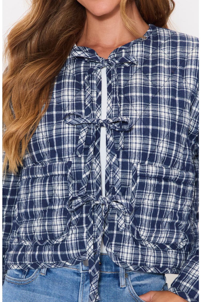 London Quilted Plaid Tie Front Jacket, Alternate, color, NAVY