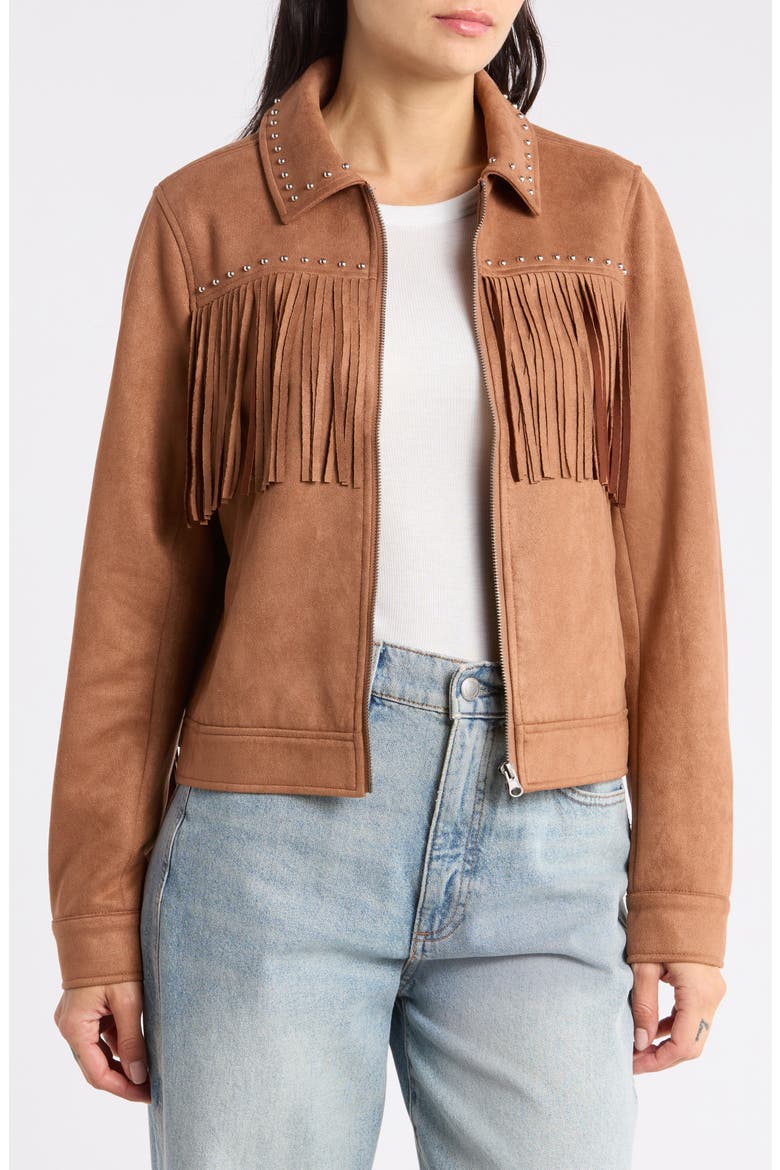 Fringe Faux Suede Jacket, Main, color, CHERRYWOOD