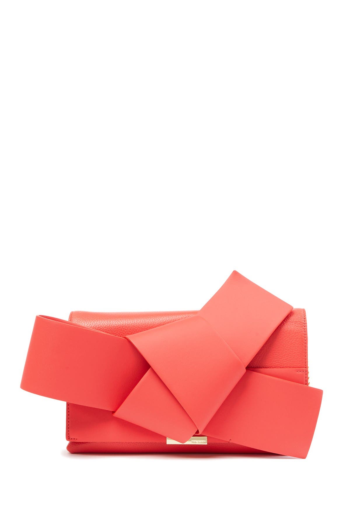 Knotted Bow Leather Clutch, Alternate, color, BRIGHT RED
