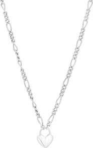 KARAT RUSH Rhodium Plated Sterling Silver Figaro Chain Heart Pendant Necklace
