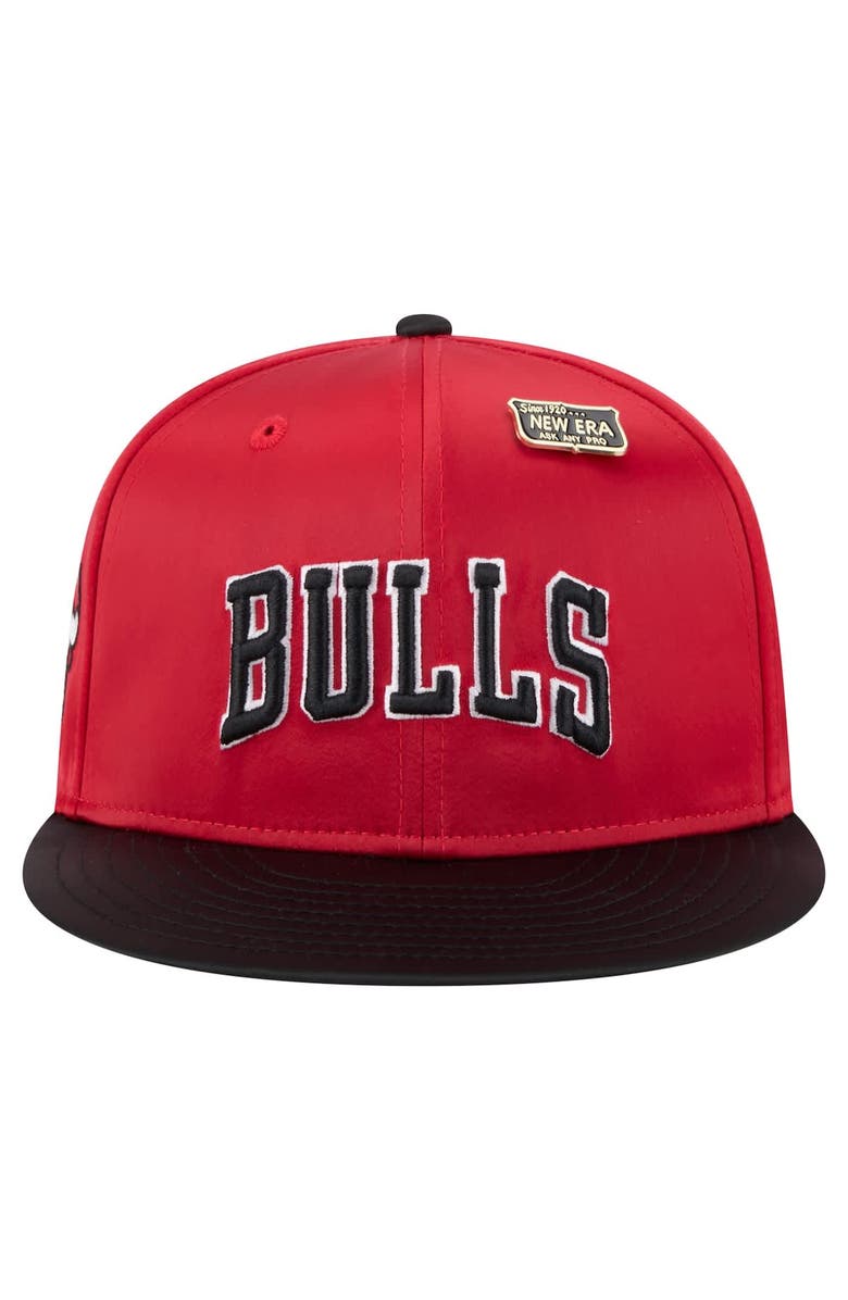 New Era Men's New Era  Red/Black Chicago Bulls Throwback Satin Vintage Pin Two-Tone 59FIFTY Fitted Hat, Alternate, color, Red