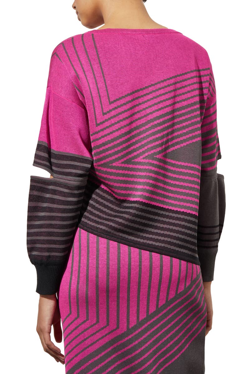 Ming Wang Stripe Asymmetric Split Sleeve Sweater, Alternate, color, 