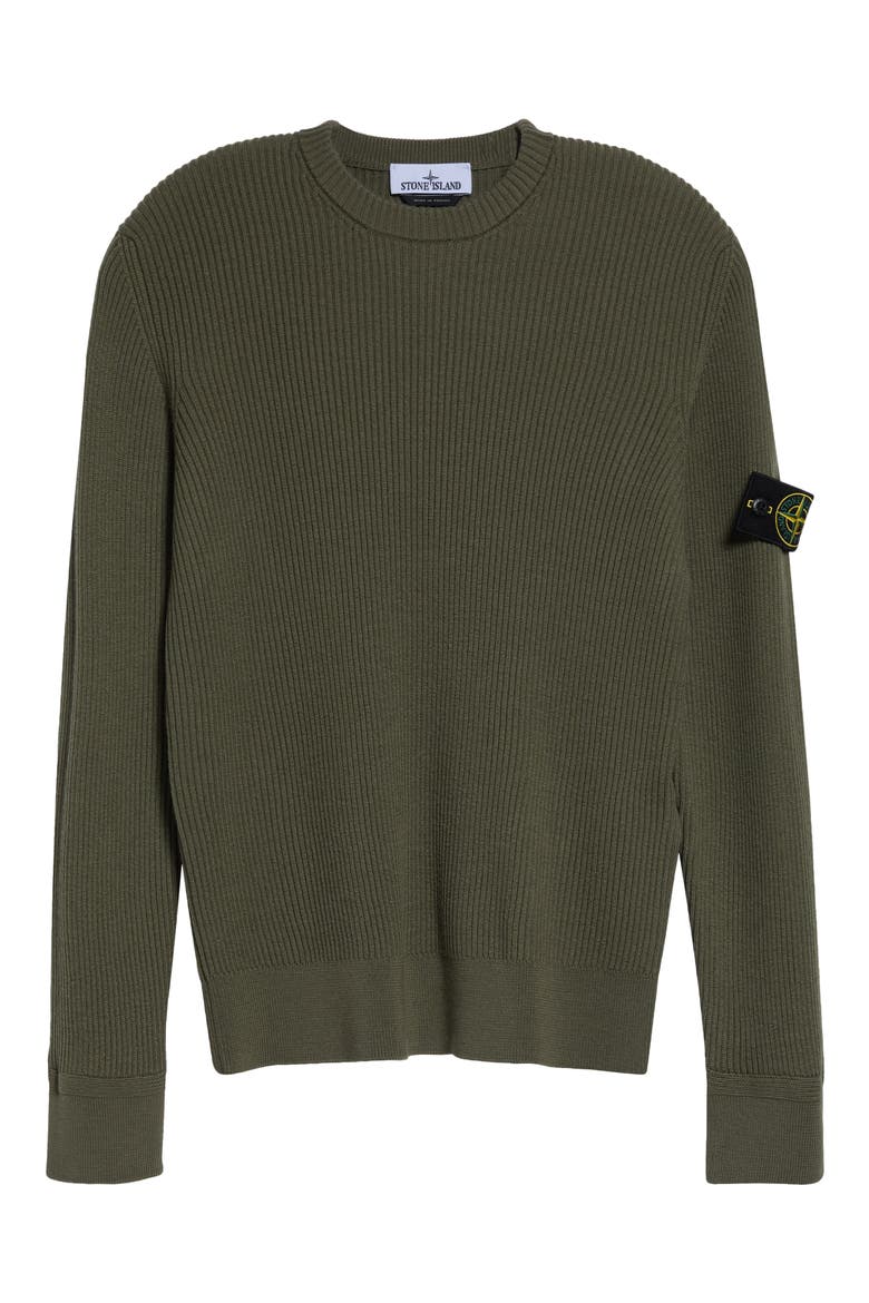 Compass Patch Rib Virgin Wool Crewneck Sweater, Alternate, color, V005G MILITARY GREEN