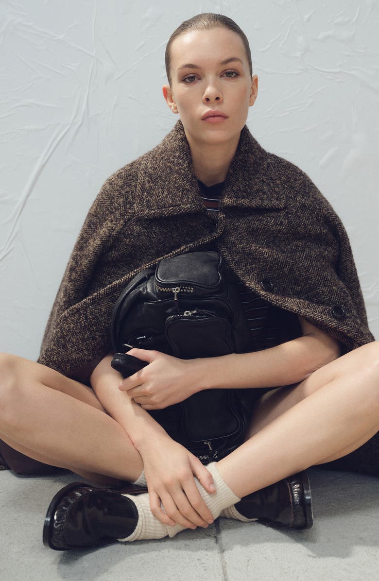 MANGO Leather Bowling Bag, Alternate, color, Black