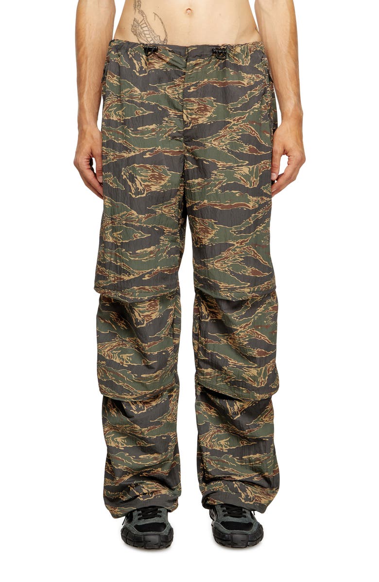 DIESEL<sup>®</sup> P-Anic Camo Nylon Drawstring Pants, Main, color, Olive/ Green