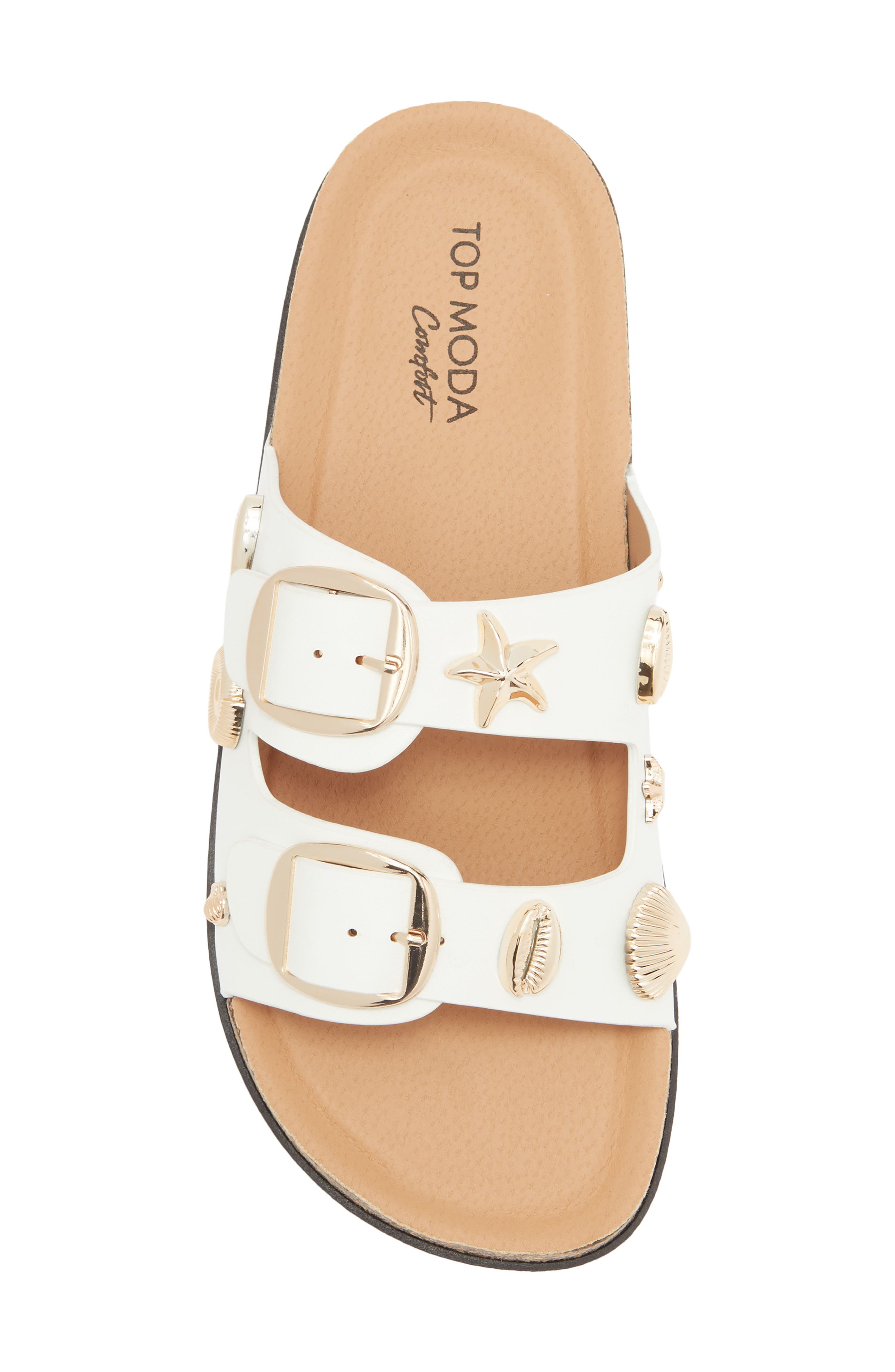 TOP MODA Arissa Double Strap Slide Sandal, Alternate, color, White Pu