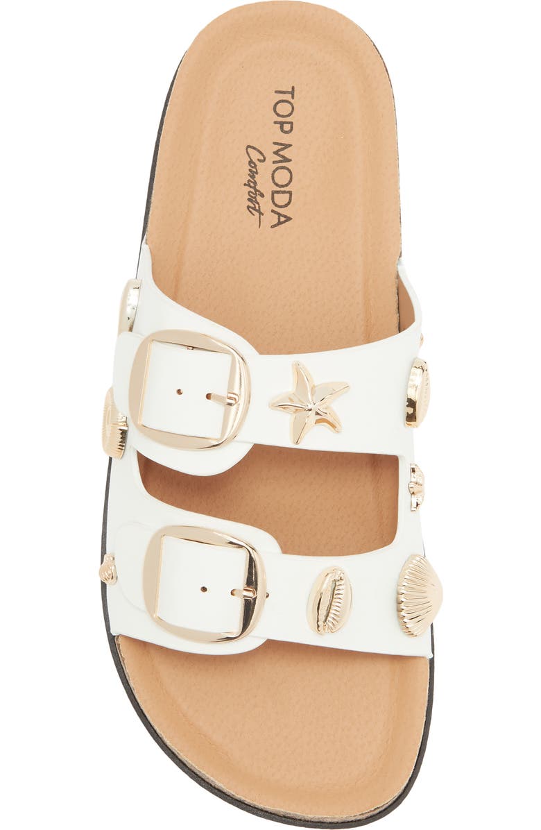 TOP MODA Arissa Double Strap Slide Sandal, Alternate, color, White Pu