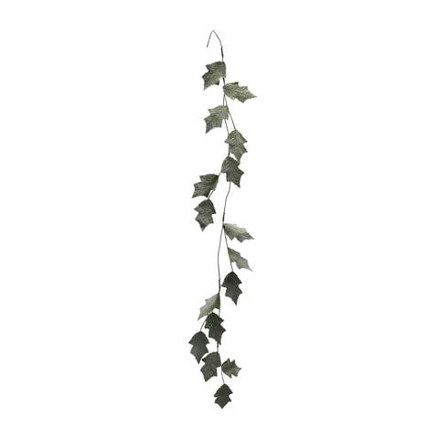 Faux Leaf Garland with Glitter in Ice Finish, Mint Color