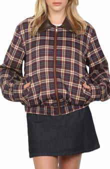Plaid Faux Leather Collar Jacket