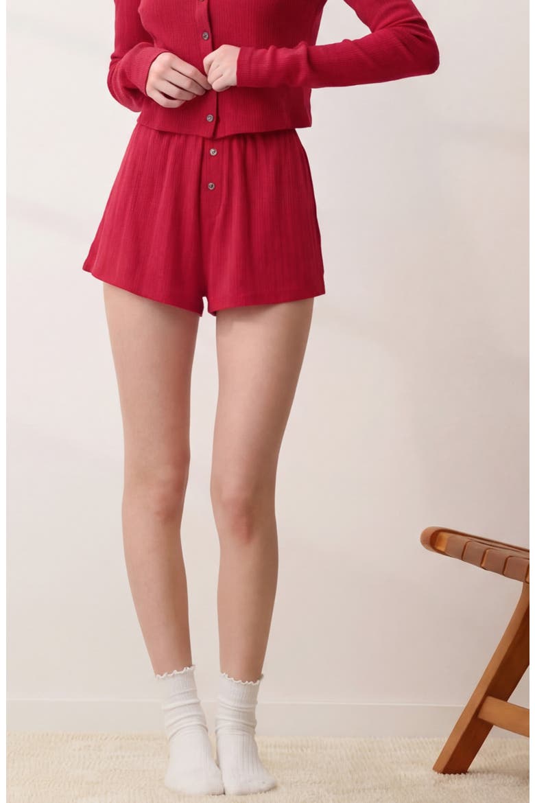 Pointelle High Waist Pajama Shorts, Alternate, color, CAMELLIA RED
