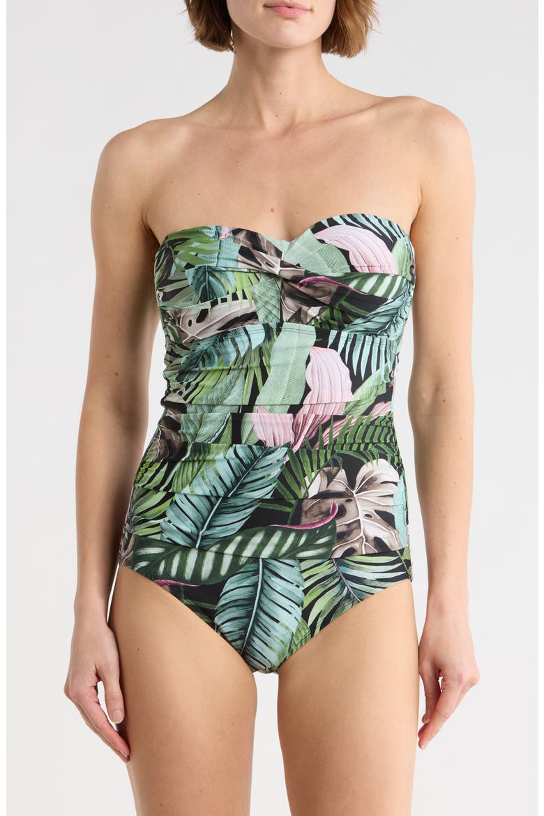Flora Bandeau One-Piece Swimsuit, Main, color, BLACK