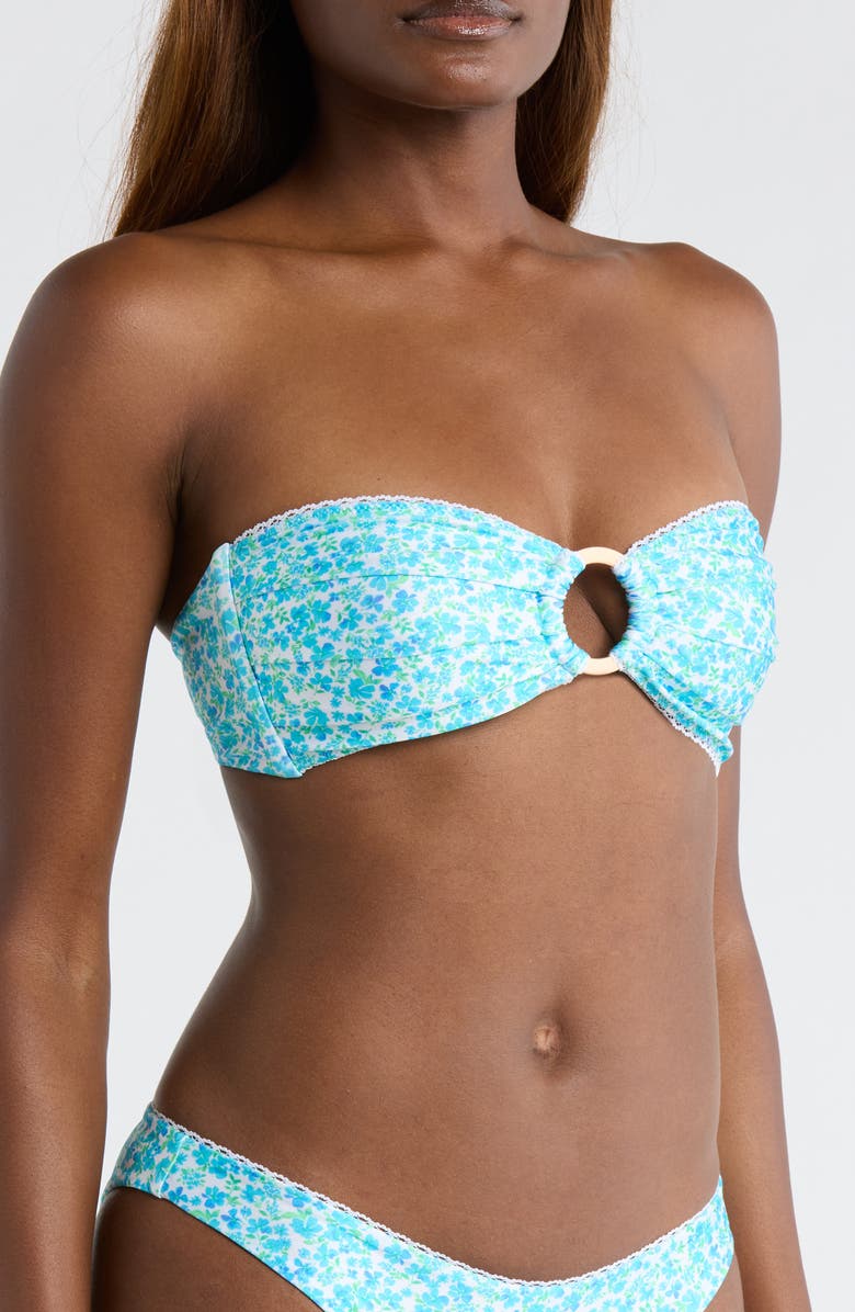 Kulani Kinis Decorative Strapless Bandeau Bikini Top, Alternate, color, Ocean Aura