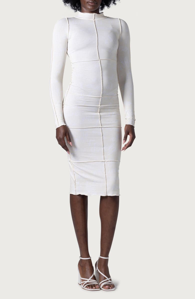 HONOR THE GIFT Lettuce Edge Long Sleeve Body-Con Dress, Main, color, 