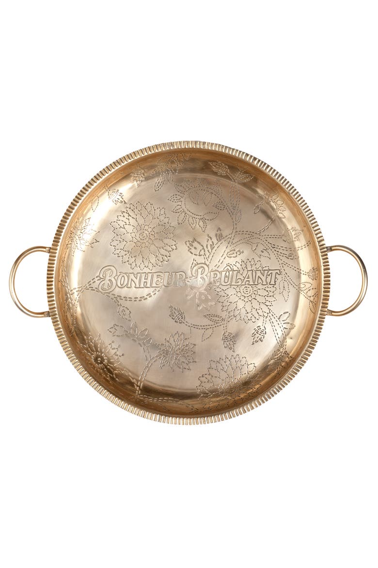 Nanpur Patterned Handle Round Metal Decorative Tray 19X16X3 In, Alternate, color, Gold