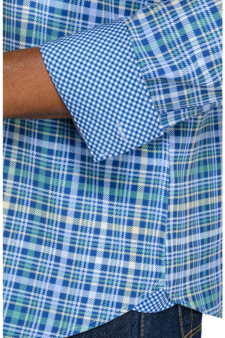 Slim Fit Multi Plaid Woven Long Sleeve Basic Shirt, Alternate, color, NAVY/GREEN