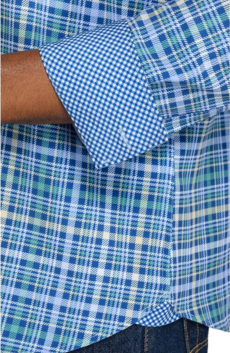 CONSTRUCT Slim Fit Multi Plaid Woven Long Sleeve Basic Shirt, Alternate, color, Navy/Green