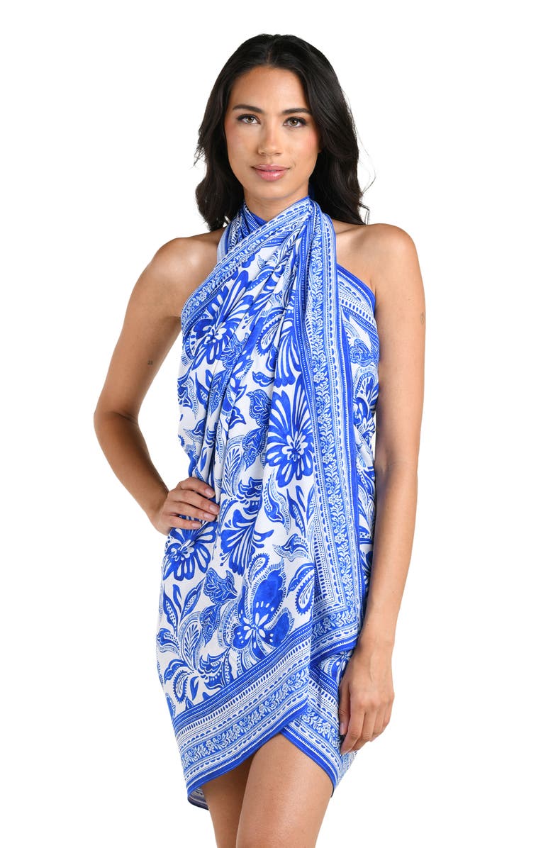 La Blanca Botanical Brocade Cover-Up Pareo, Alternate, color, Lapis