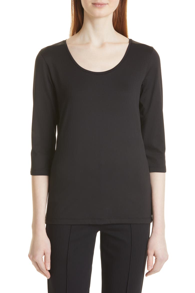 Scoop Neck Stretch Jersey Top, Alternate, color, BLK
