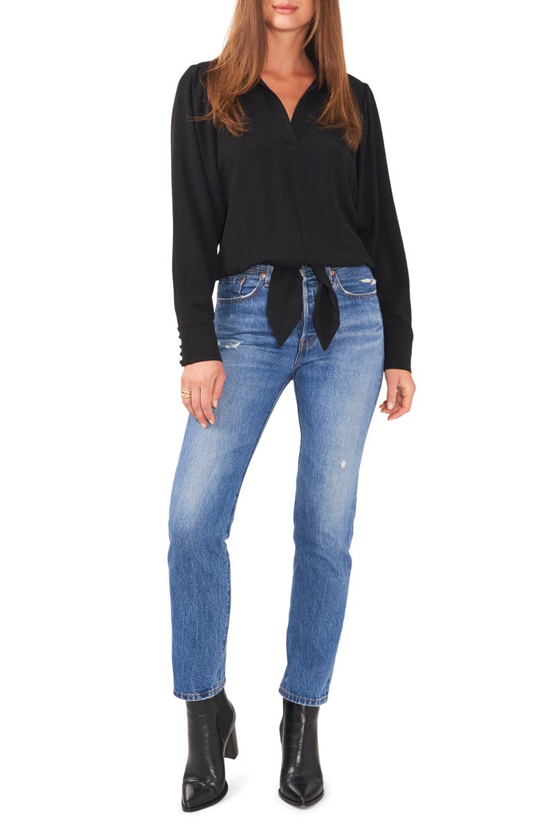 Vince Camuto Hammered Satin Tie Front Top, Alternate, color, 