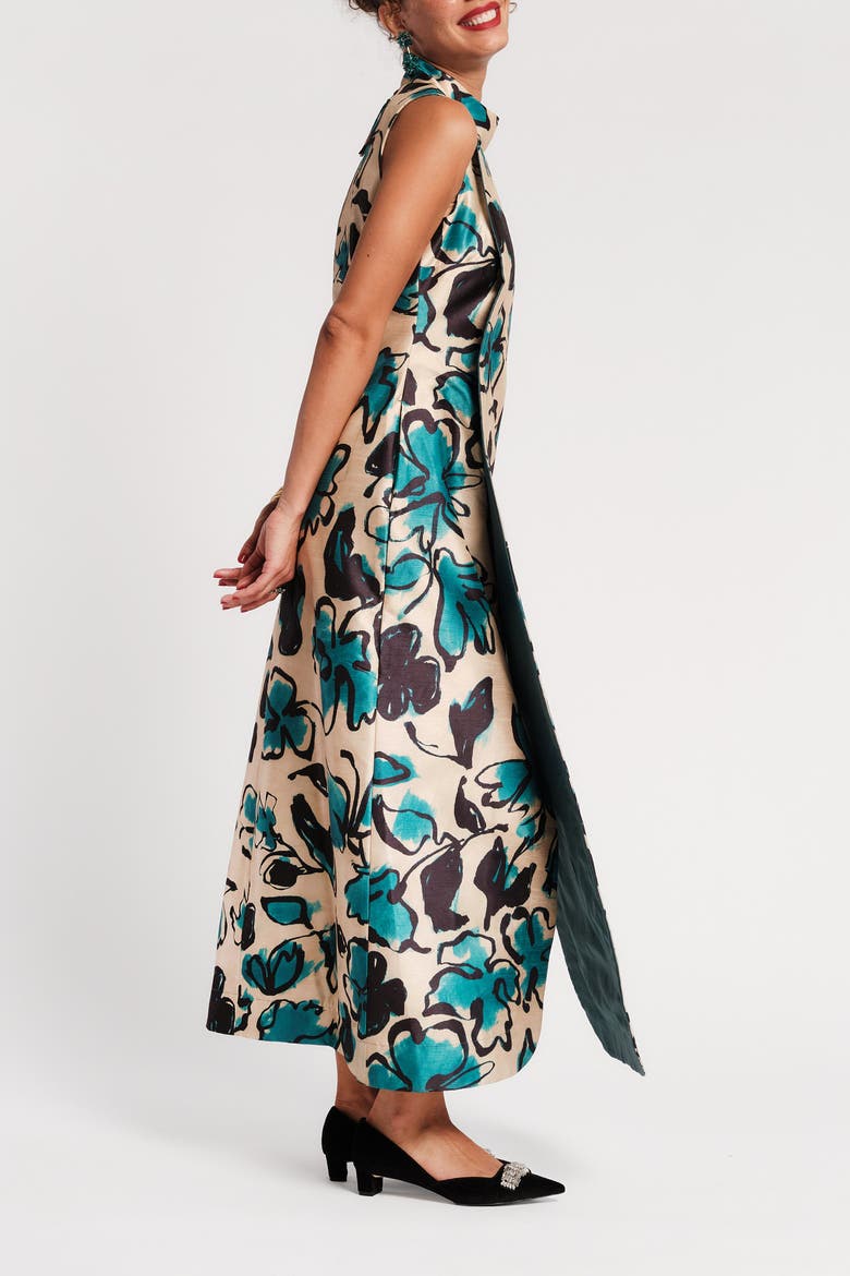 Carlyle Maxi Dress Abstract Meadow, Alternate, color, Teal/Camel